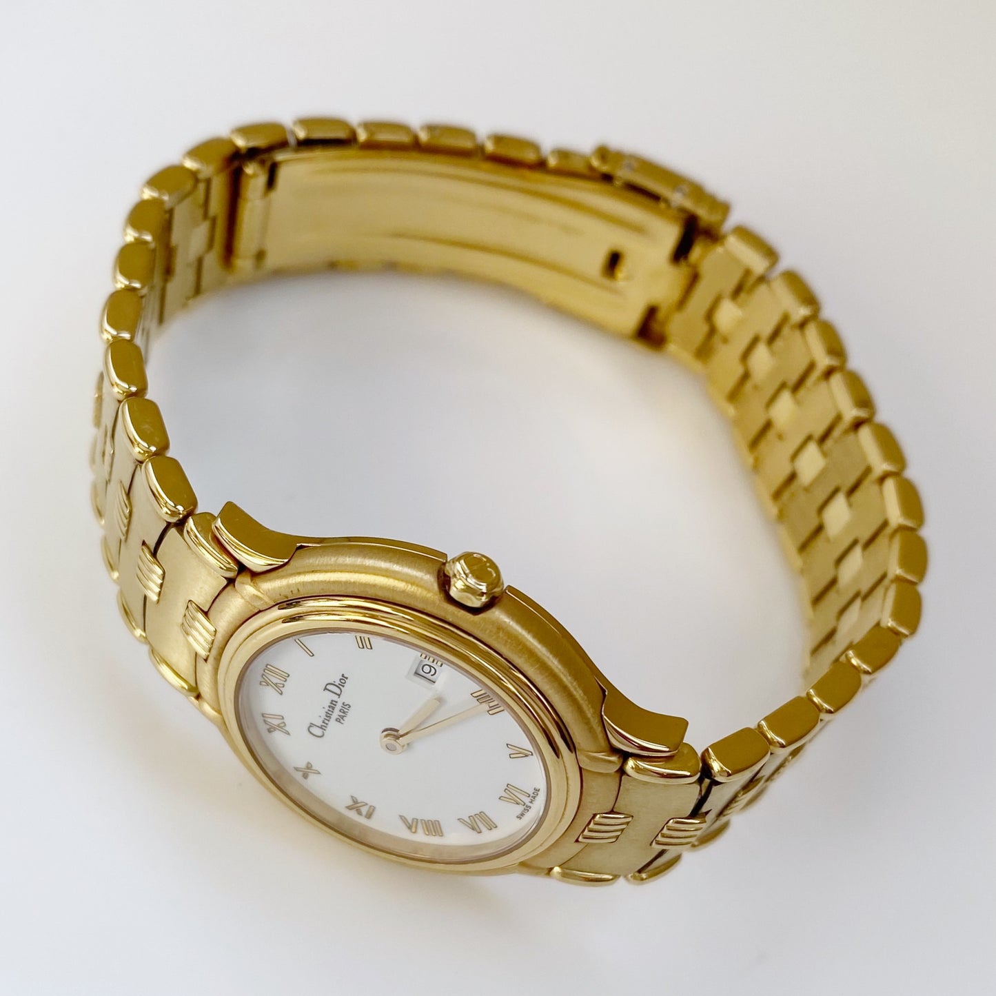 Dior Early 1990s Date Gold Plated Round Watch