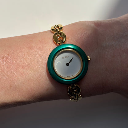 Gucci 1990s Interchangeable Bezel Gold Plated Chain Watch with 6 bezels, case (165mm)