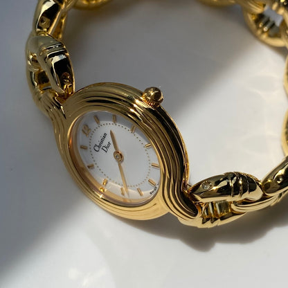 Dior 1990s Round Dial Gold Plated Watch