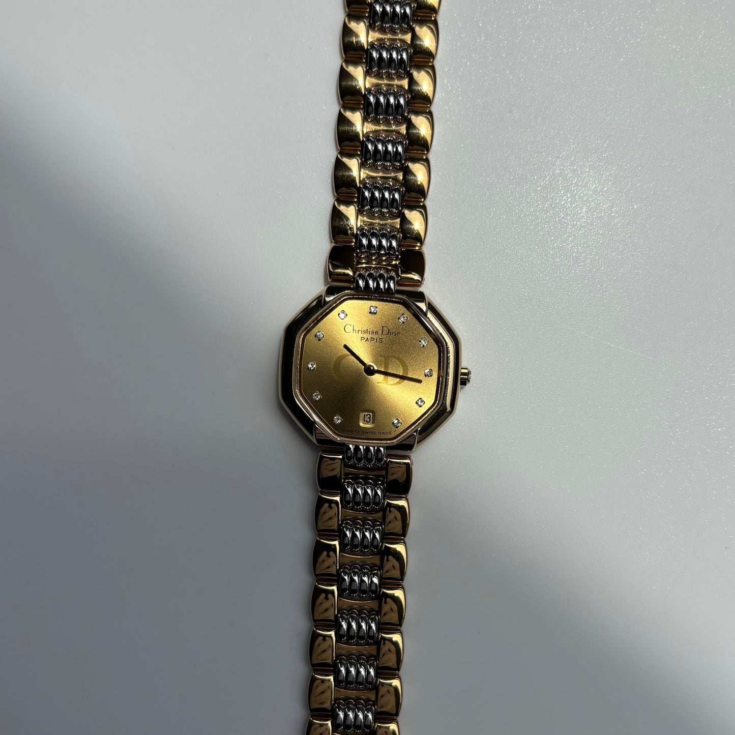 Dior 1990s Octagon Dial Two Tone Gold Plated Watch