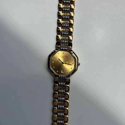 Dior 1990s Octagon Dial Two Tone Gold Plated Watch