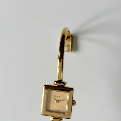 Gucci 1990s Square Dial Gold Plated Bangle Watch