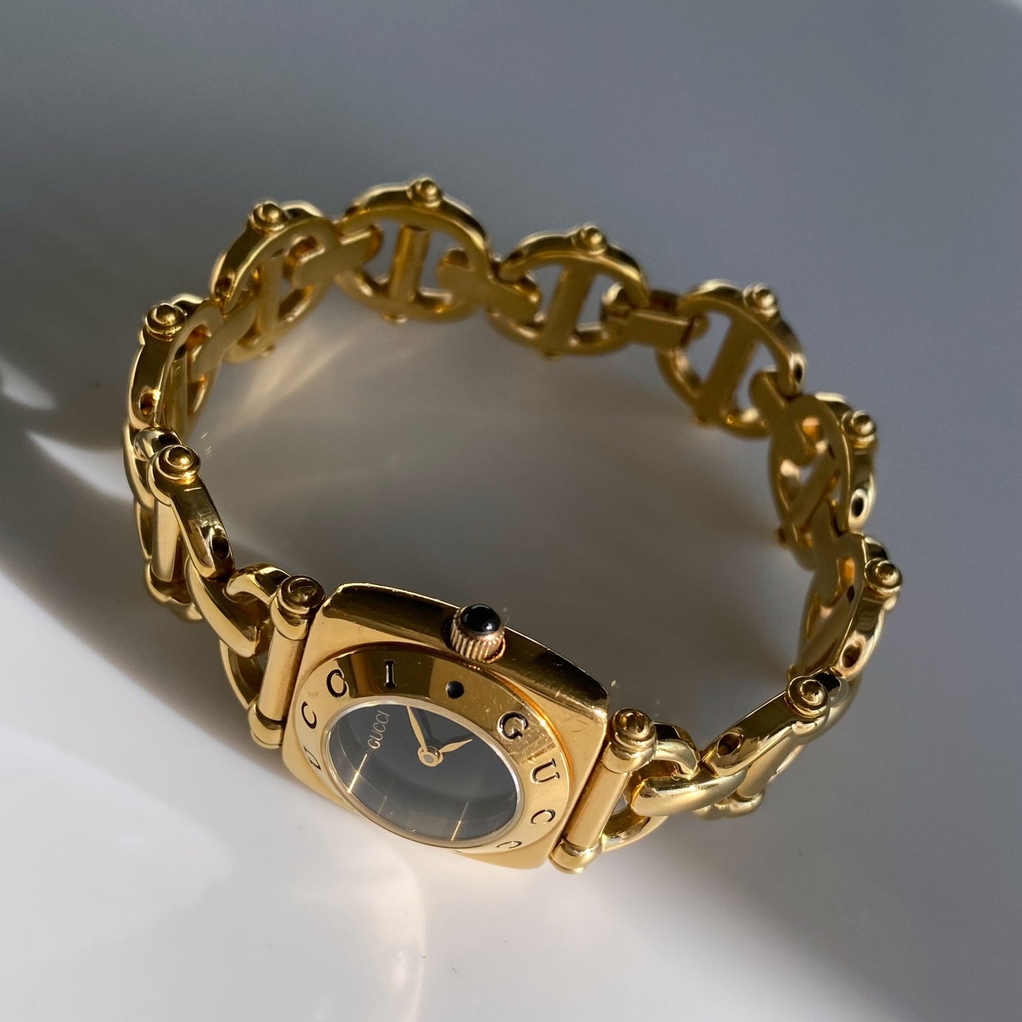 Gucci 1990s Black Dial Gold Plated Watch