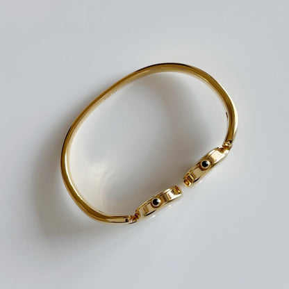 Fendi 1990s Seashell Dial Two Time Zone Gold Plated Bangle Watch