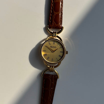 Gucci 1990s Round Dial Gold Plated Watch