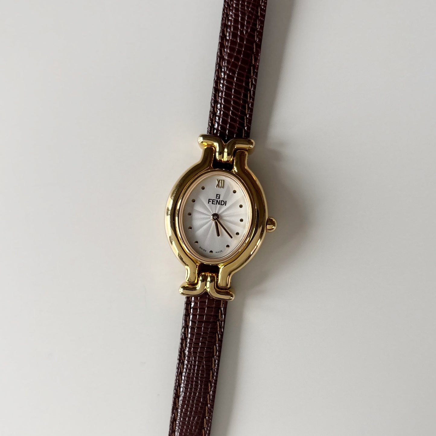 Fendi 1990s Interchangeable Strap Gold Plated Watch with 5 straps, case