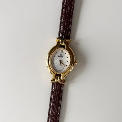 Fendi 1990s Interchangeable Strap Gold Plated Watch with 5 straps, case