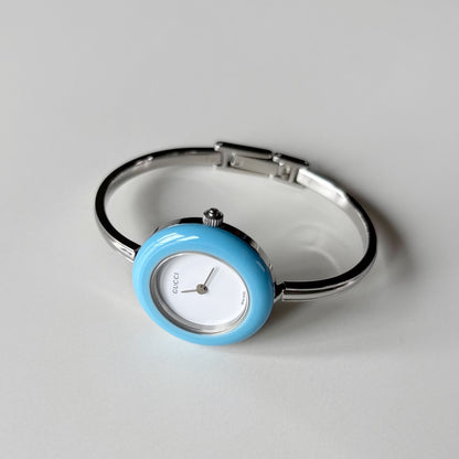 Gucci 1990s Interchangeable Bezel Stainless steel Bangle Watch with 12 bezels, case (Small)