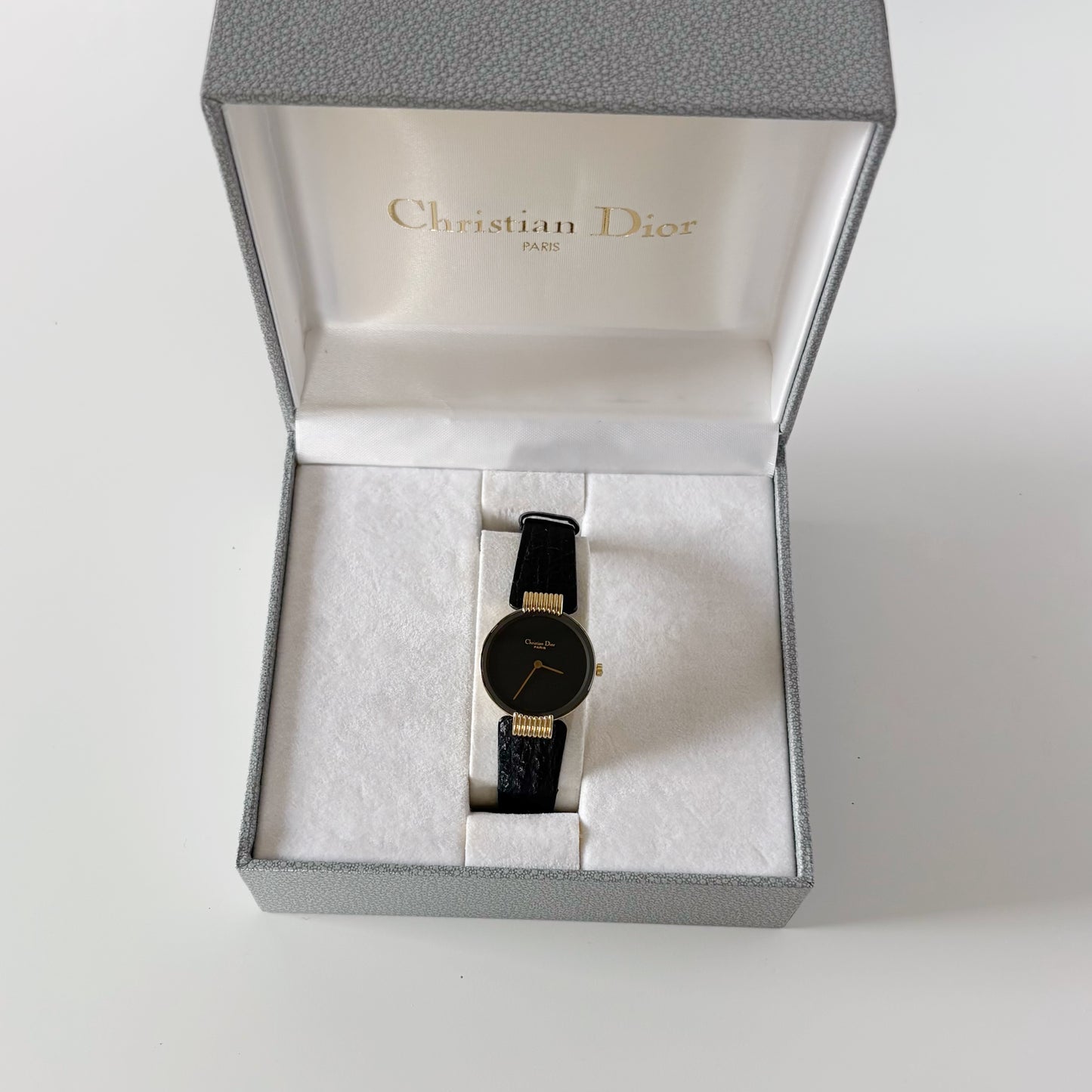 Dior 1990s Black Round Dial Gold Plated Watch
