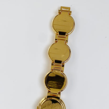 Gianni Versace 1990s Signature 18K Gold Plated Coin Watch