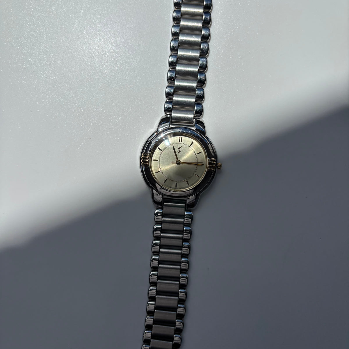 Yves Saint Laurent 1990s Round Dial Two-Tone Gold-Plated Watch (Large)