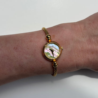 Gucci 1990s Seashell Dial Gold Plated Cable Bangle Watch