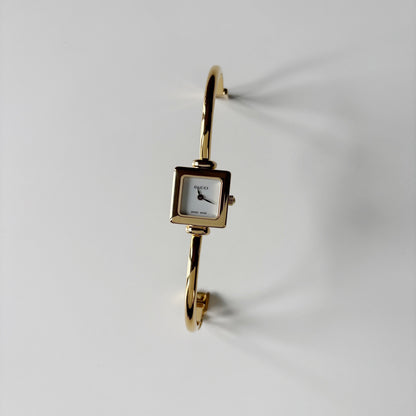 Gucci 1990s Square Dial Gold Plated Bangle Watch