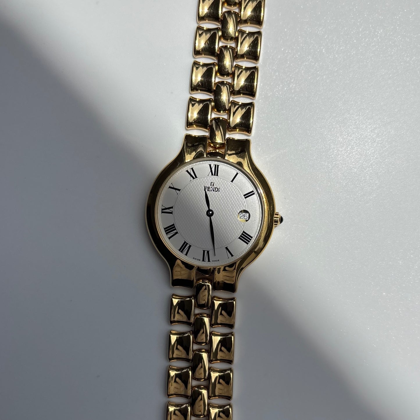 Fendi 1990s Date Round Dial Gold Plated Watch (Large)