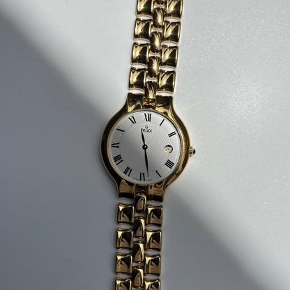 Fendi 1990s Date Round Dial Gold Plated Watch (Large)