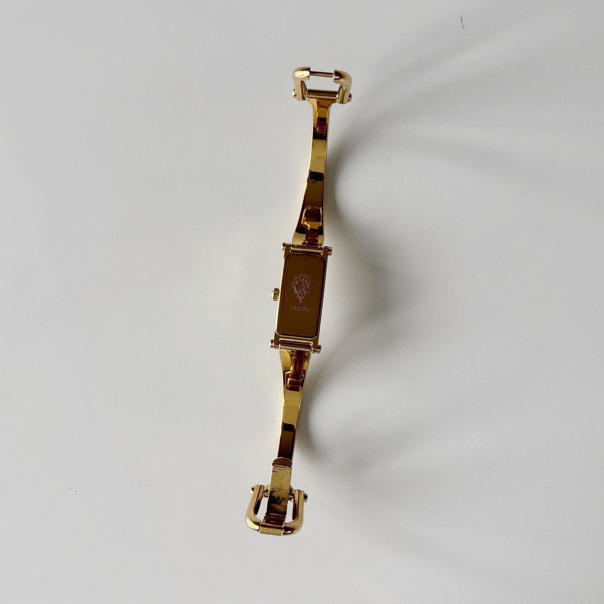 Gucci 1990s Seashell Rectangular Dial Gold Plated Bangle Watch
