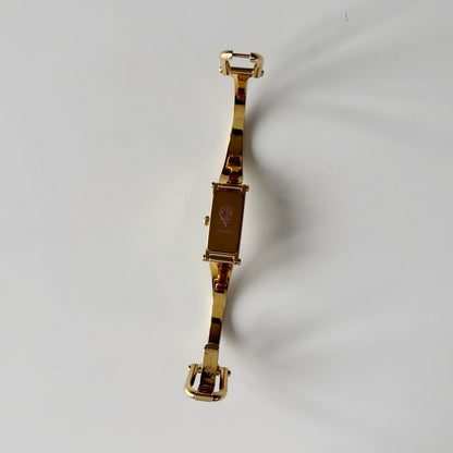 Gucci 1990s Seashell Rectangular Dial Gold Plated Bangle Watch