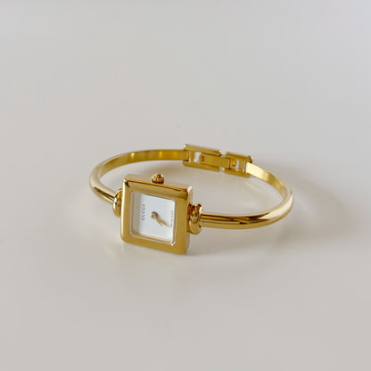 Gucci 1990s Square Dial Gold Plated Bangle Watch