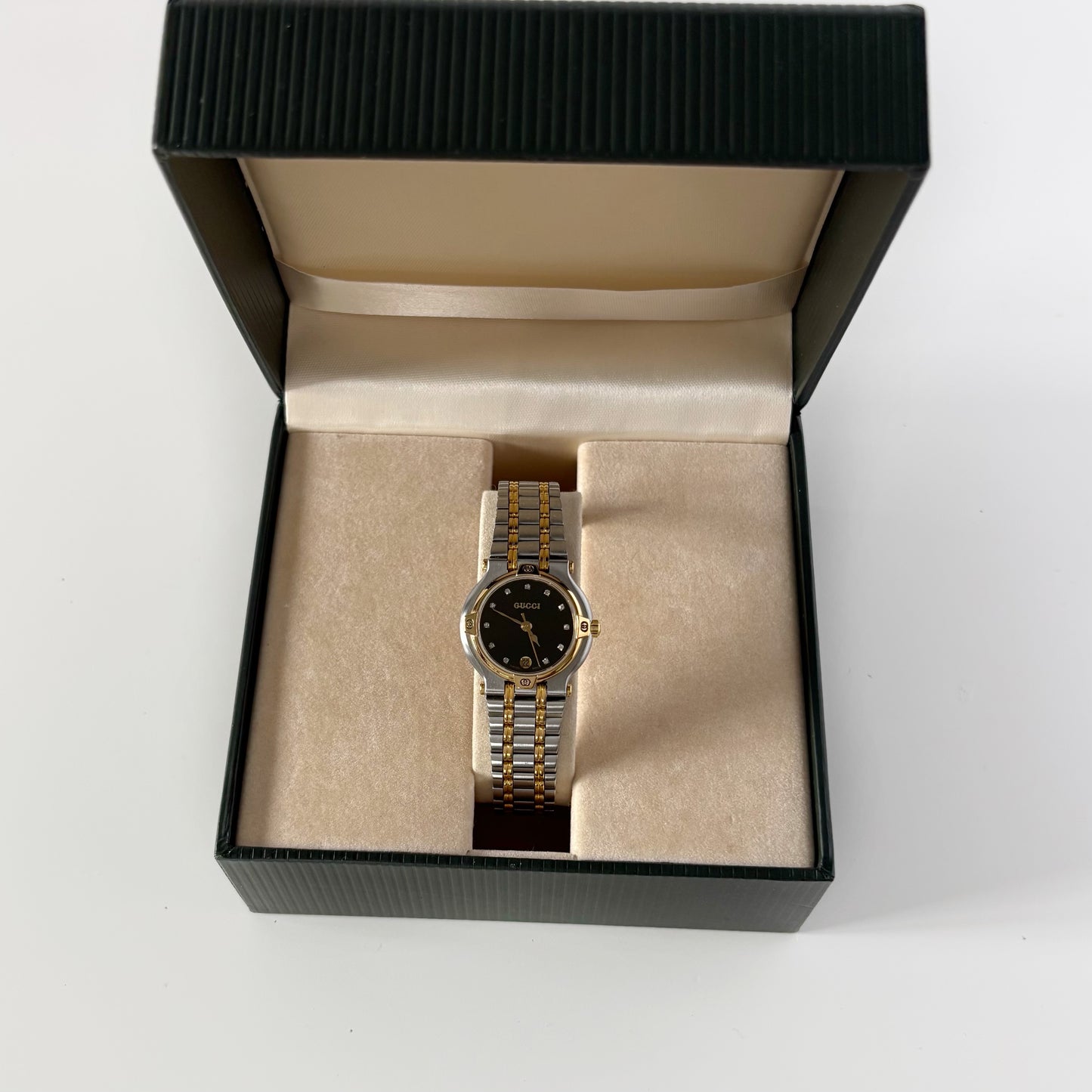 Gucci 1990s Black Dial Gold Plated Two Tone Watch