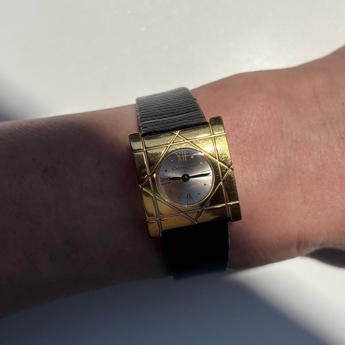 Dior 1990s Square Dial Gold Plated Watch
