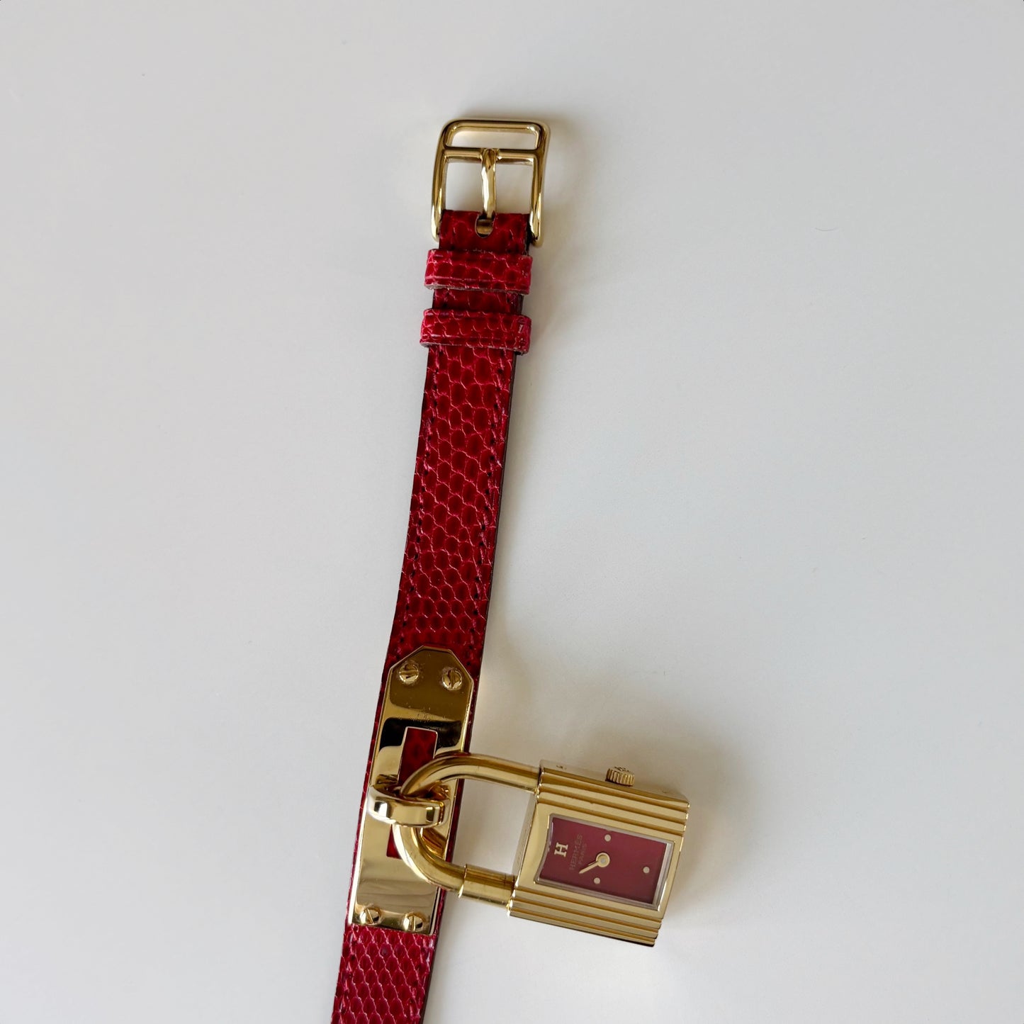 Hermes 1990s Kelly Red Dial Gold Plated Watch