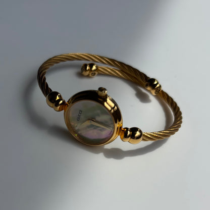 Gucci 1990s Seashell Dial Gold Plated Cable Bangle Watch