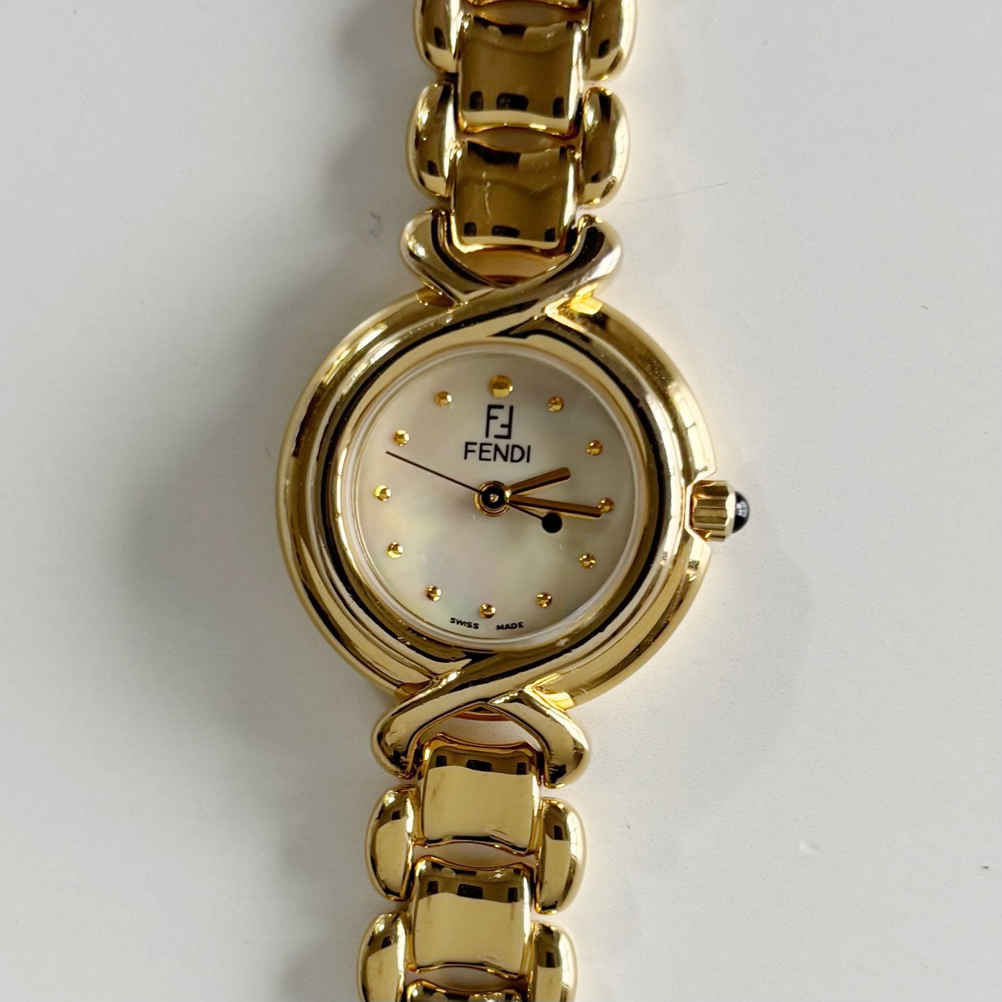 Fendi 1990s Seashell Dial Gold Plated Watch
