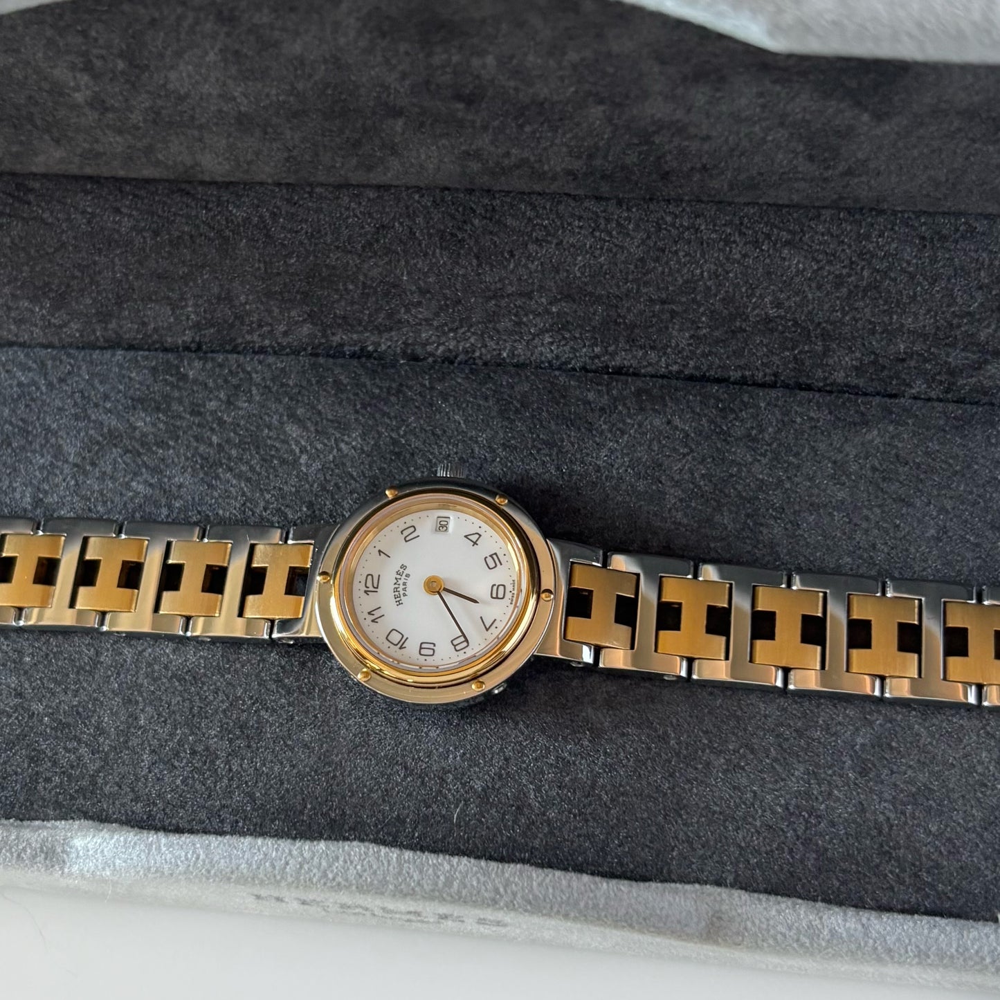 Hermes 1990s Clipper Round Dial Two Tone Gold Plated Watch
