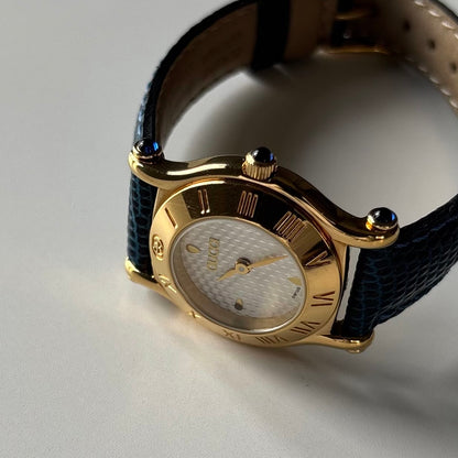 Gucci 1990s White Round Dial Gold-Plated Watch