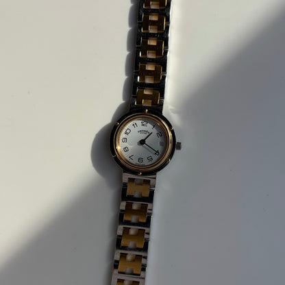 Hermes 1990s Clipper Date Round Dial Two Tone Watch