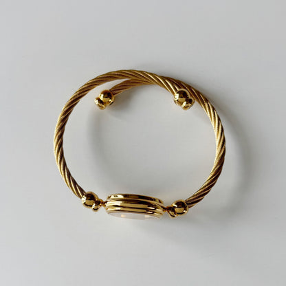 Gucci 1990s Seashell Dial Gold Plated Cable Bangle Watch