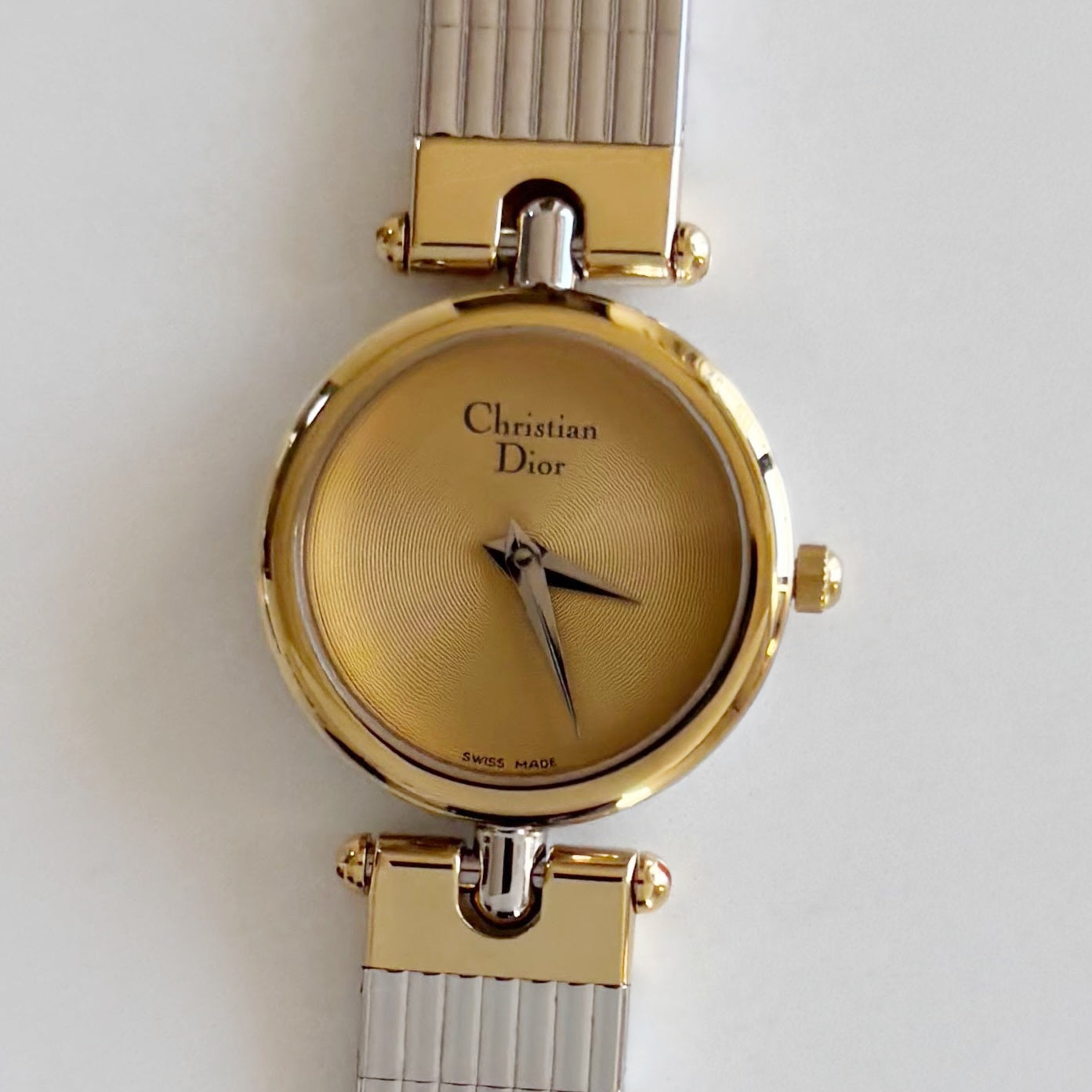 Dior 1990s Round Gold Dial Two Tone Watch
