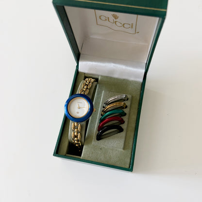 Gucci 1990s Interchangeable Gold Plated Watch with 6 bezels, case