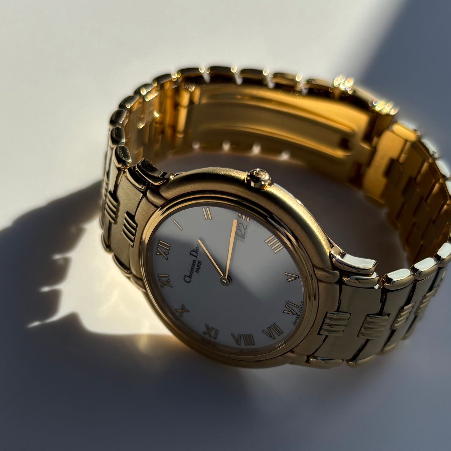 Dior 1990s Date Round Dial Gold Plated Watch (Large)