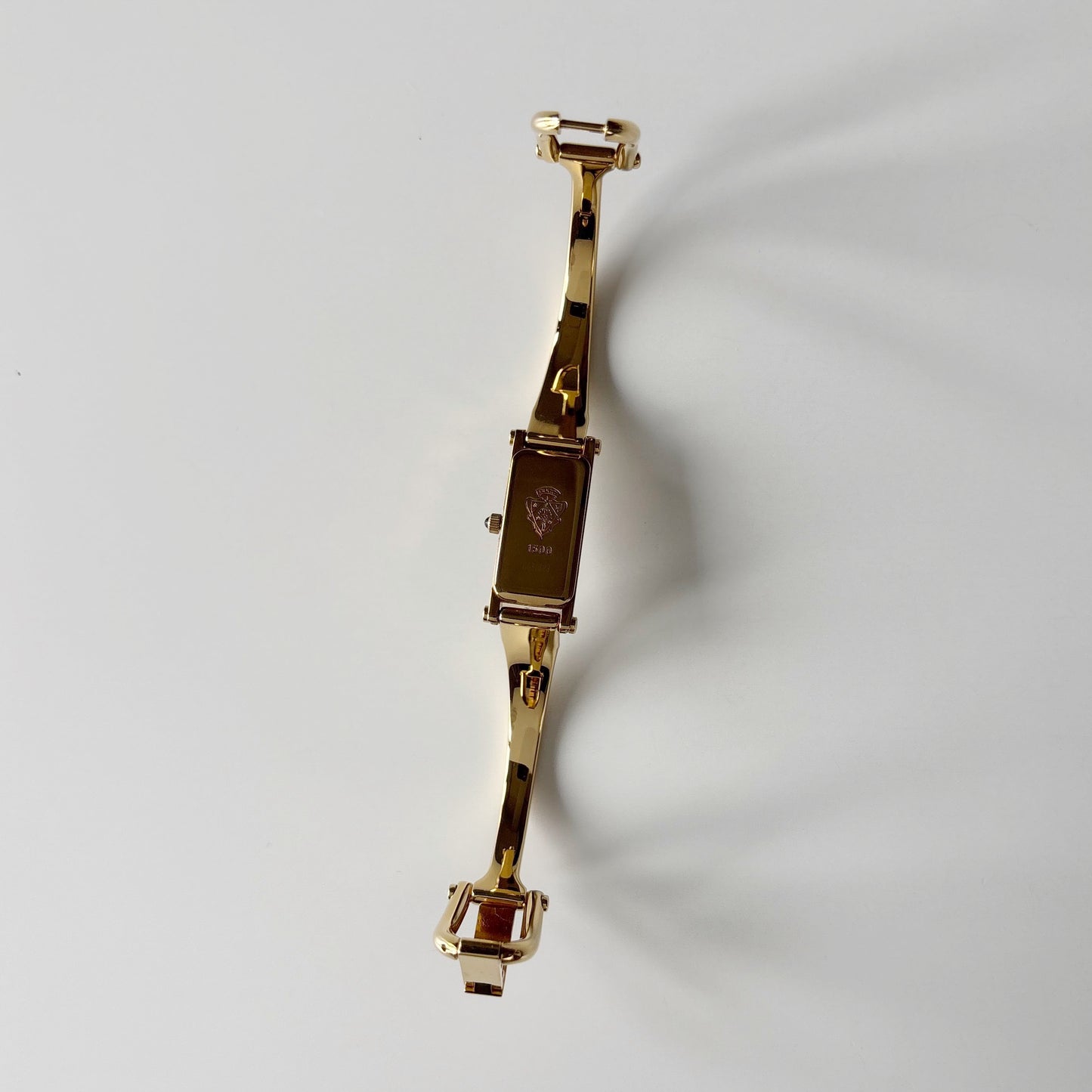 Gucci 1990s Gold Rectangular Dial Gold Plated Bangle Watch