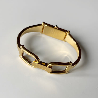 Gucci 1990s Seashell Dial Rectangular Gold-Plated Bangle Watch