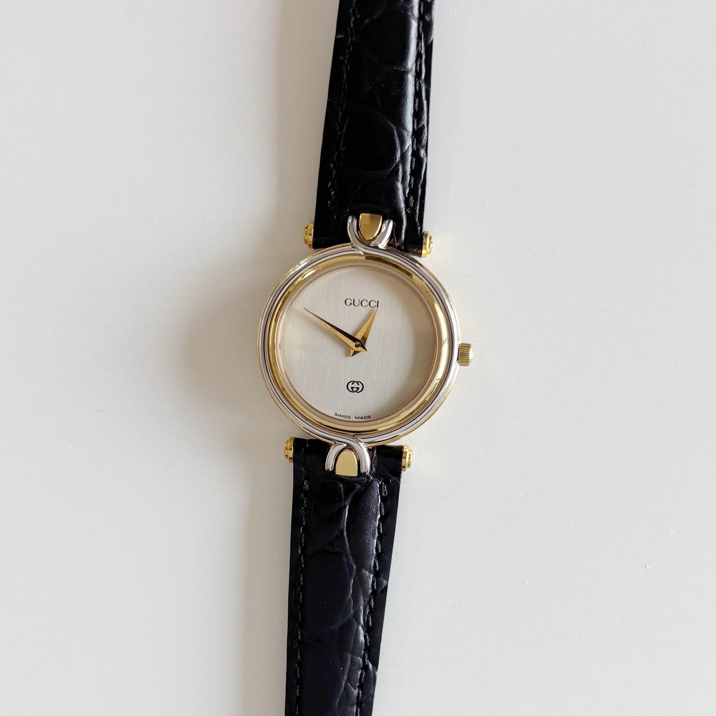 Gucci 1990s Round Dial Two Tone Watch