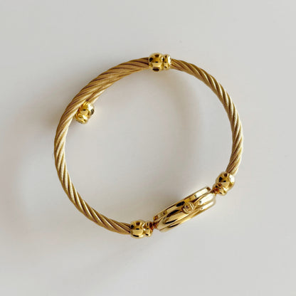 Gucci 1990s Black Dial Gold Plated Cable Bangle Watch