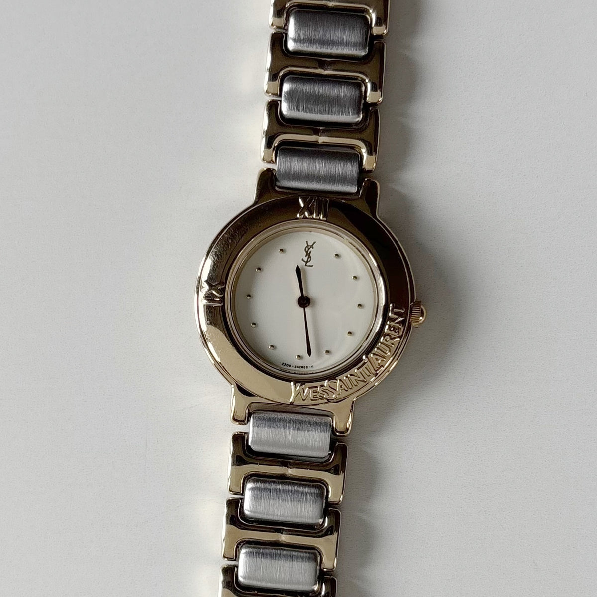 Yves Saint Laurent 1990s Round Dial Two Tone Gold Plated Watch