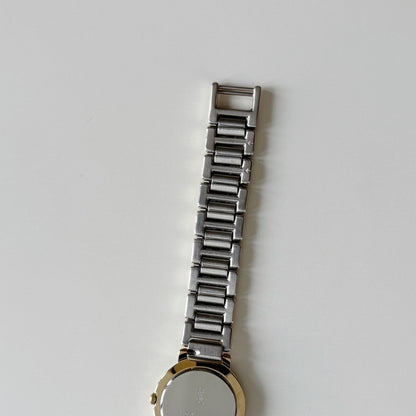 Yves Saint Laurent 1990s Black Round Dial Two Tone Gold Plated Watch