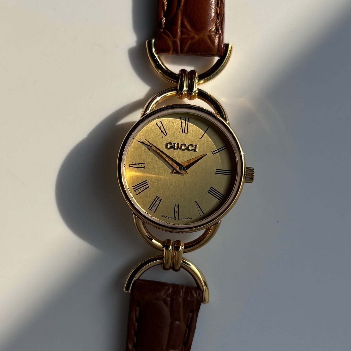 Gucci 1990s Round Dial Gold Plated Watch