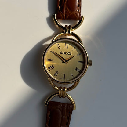 Gucci 1990s Round Dial Gold Plated Watch