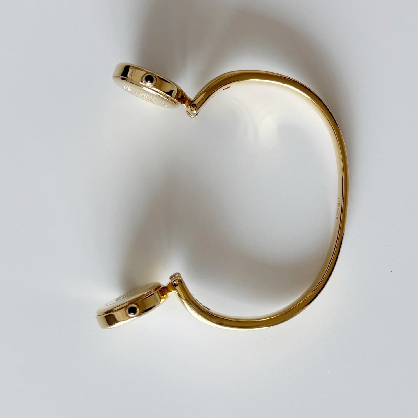 Fendi 1990s Seashell Dial Two Time Zone Gold Plated Bangle Watch