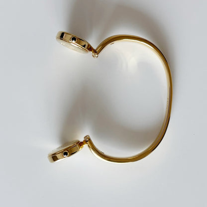 Fendi 1990s Seashell Dial Two Time Zone Gold Plated Bangle Watch