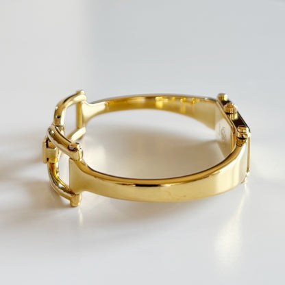 Gucci 1990s Gold Dial Rectangular Gold Plated Bangle Watch