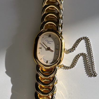 Dior 1990s Oval Gold Plated Watch