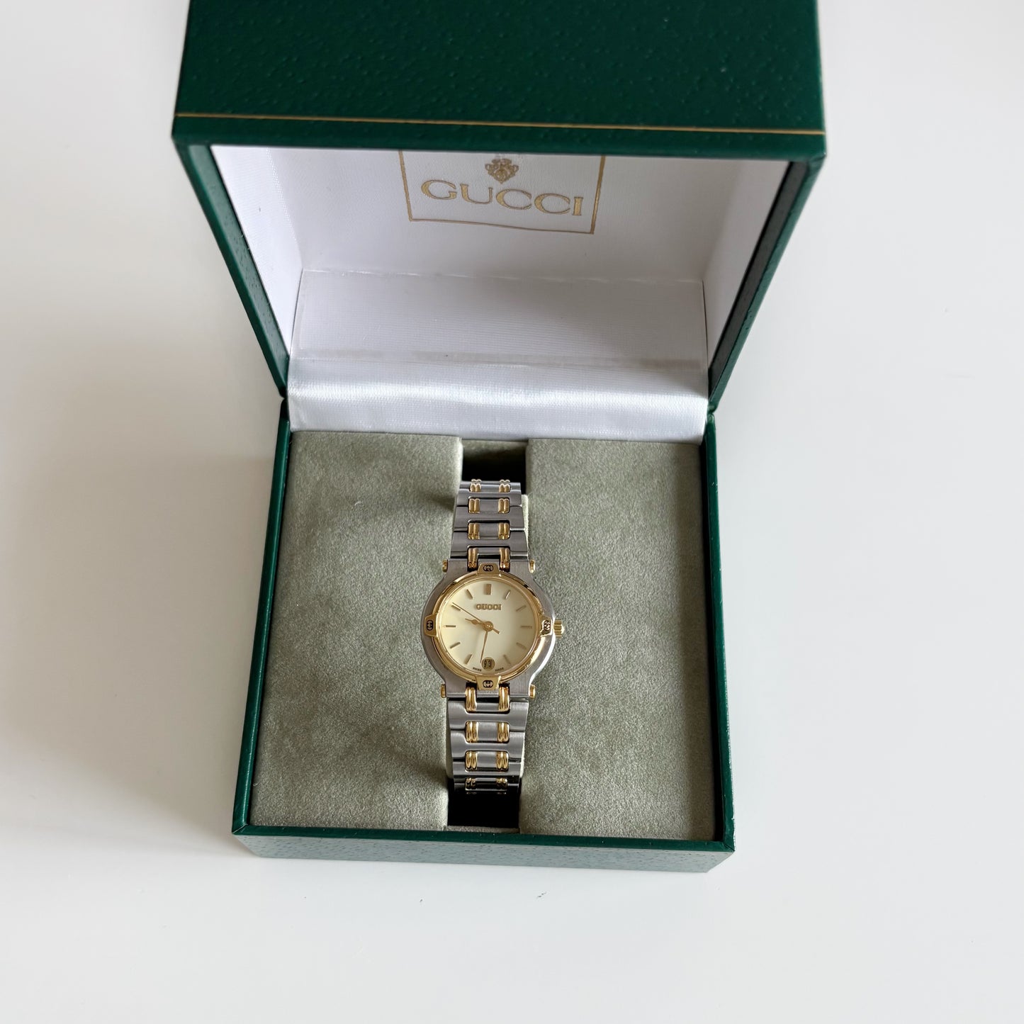Gucci 1990s Date Round Dial Two Tone Watch