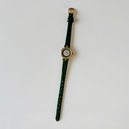 Gucci 1990s Green Round Dial Gold Plated Watch