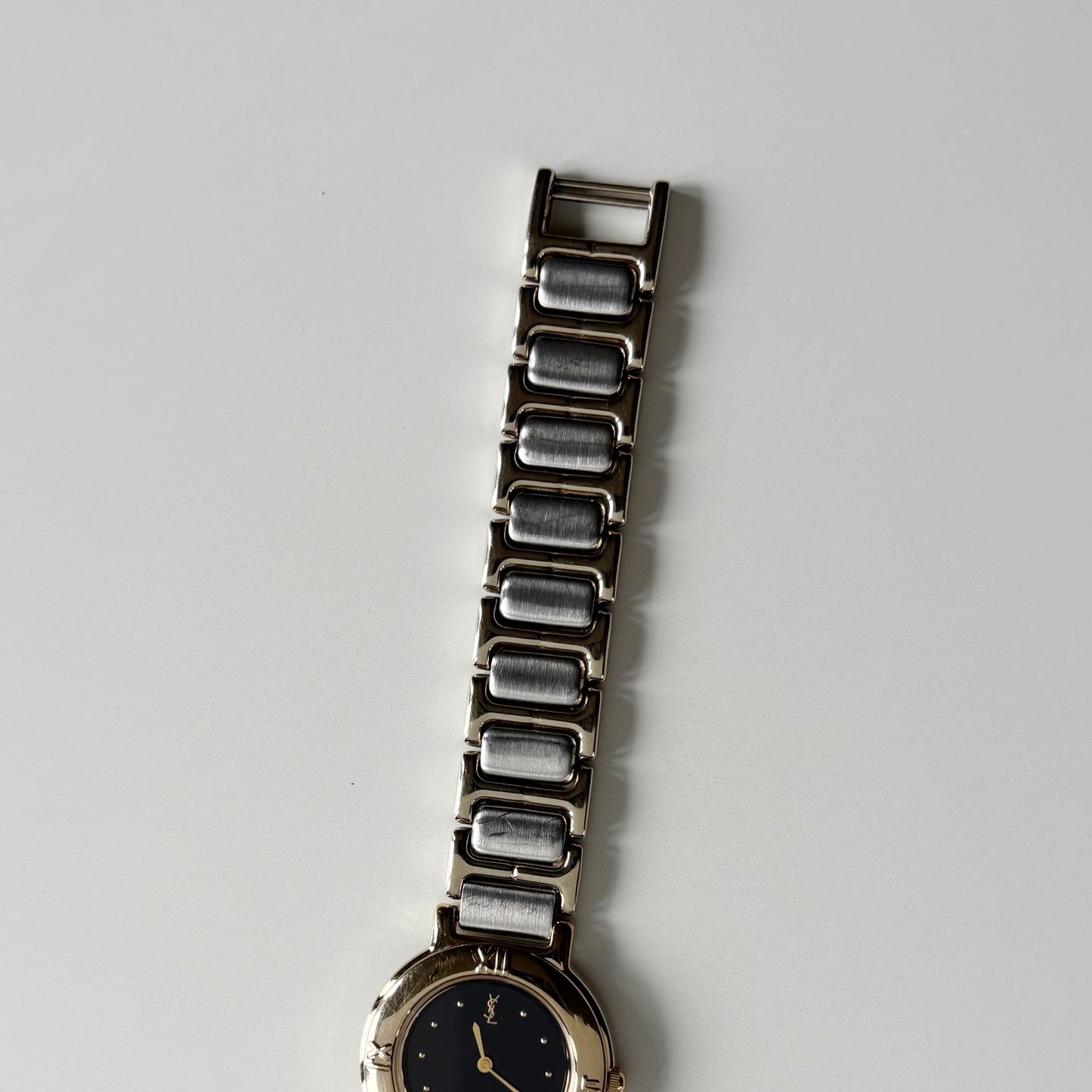 Yves Saint Laurent 1990s Black Round Dial Two Tone Watch