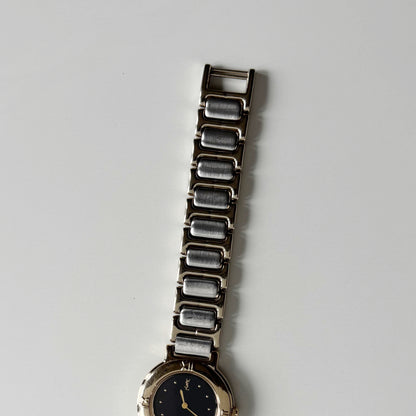 Yves Saint Laurent 1990s Black Round Dial Two Tone Watch
